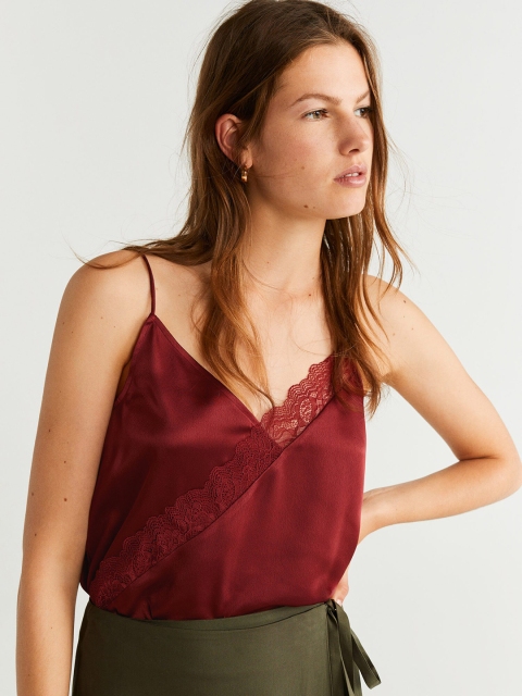 

MANGO Women Maroon Solid Regular Top