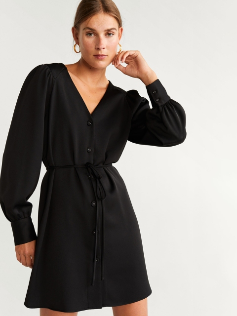 

MANGO Women Black Solid A-Line Dress