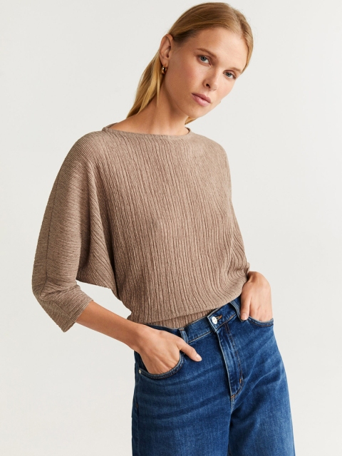 

MANGO Women Beige Self Design Top