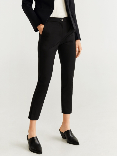 

MANGO Women Black Regular Fit Solid Cropped Formal Trousers