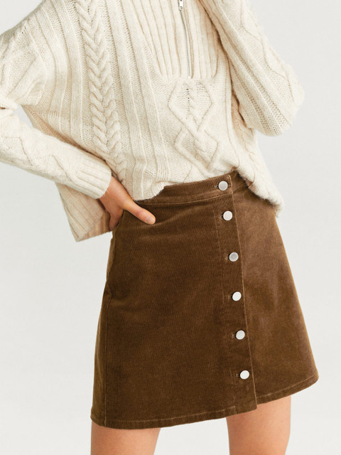 

MANGO Women Brown Solid A-Line Skirt