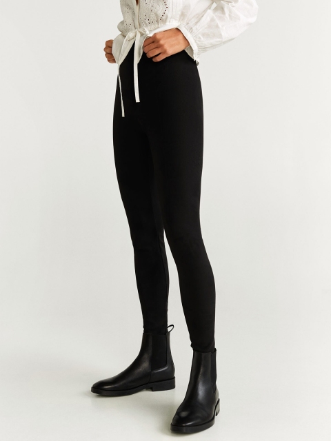 

MANGO Women Black Solid Leggings
