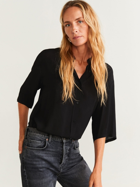 

MANGO Women Black Regular Fit Solid Casual Shirt