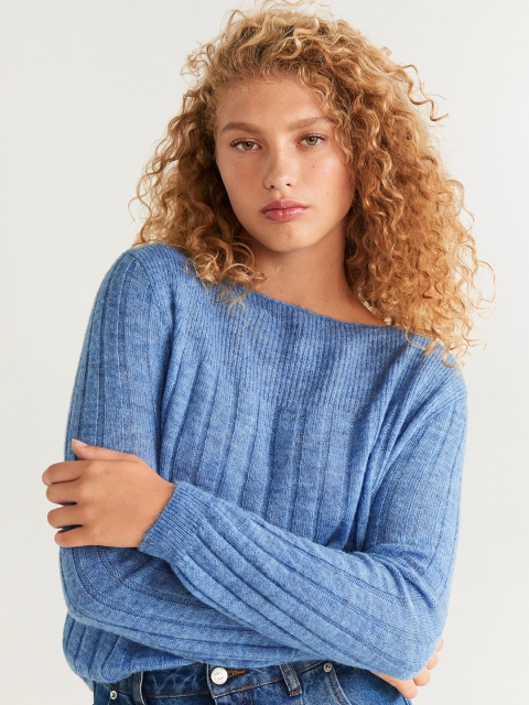 

MANGO Women Blue Striped Sweater