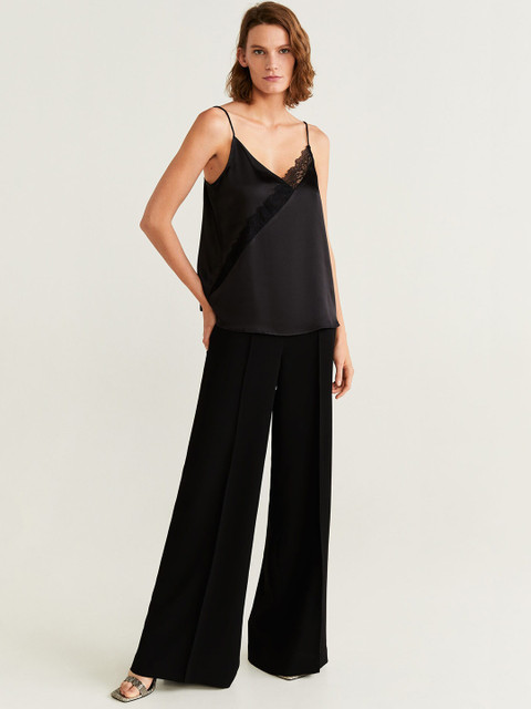 

MANGO Women Black Solid A-Line Top with Satin Finish