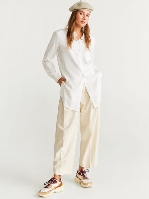 

MANGO Women White Regular Fit Solid Longline Casual Shirt