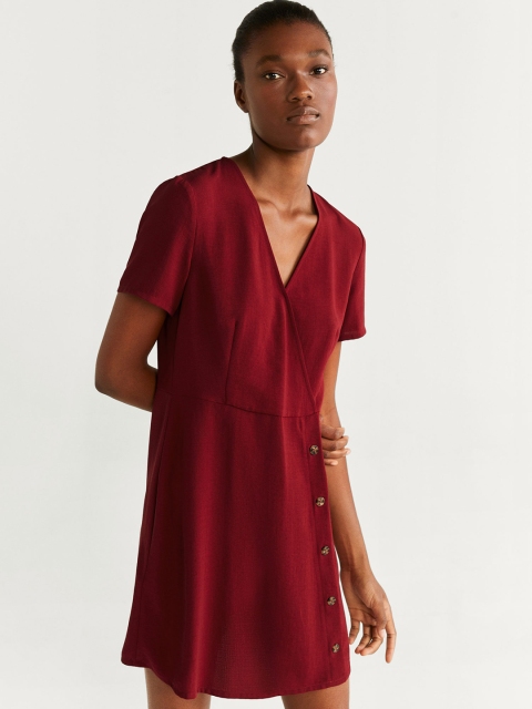

MANGO Women Rust Red Solid Wrap Dress