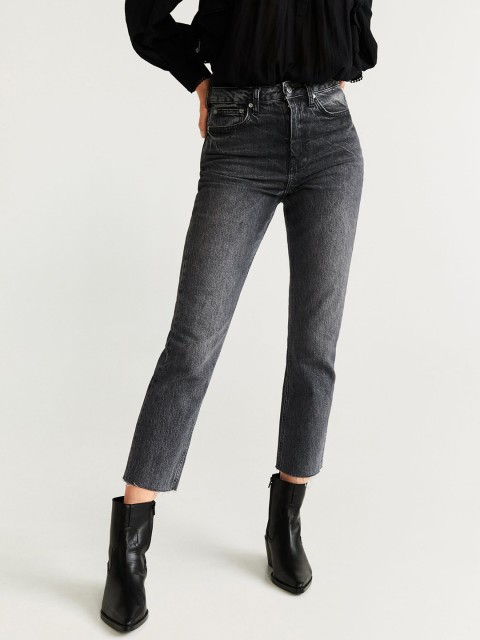 

MANGO Women Grey Straight Fit High-Rise Clean Look Stretchable Cropped Jeans