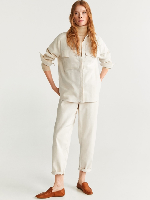 

MANGO Women Off-White Regular Fit Solid Casual Shirt