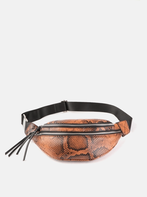 

MANGO Women Tan Brown & Black Snakeskin Pattern Fanny Pack