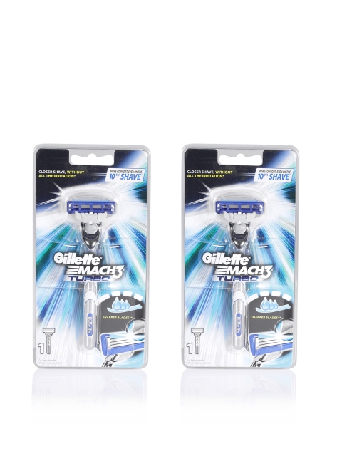 

Gillette Set Of 2 Mach3 Turbo Manual Shaving Razors, Silver
