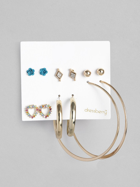 

DressBerry Set Of 6 Earrings, Gold