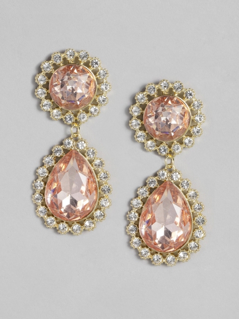 

DressBerry Gold-Toned & Pink Studded Geometric Drop Earrings