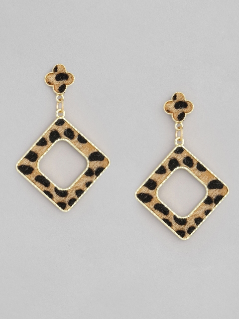 

DressBerry Brown & Gold-Toned Geometric Drop Earrings