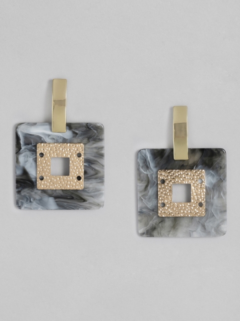 

DressBerry Grey & Gold-Toned Square Drop Earrings