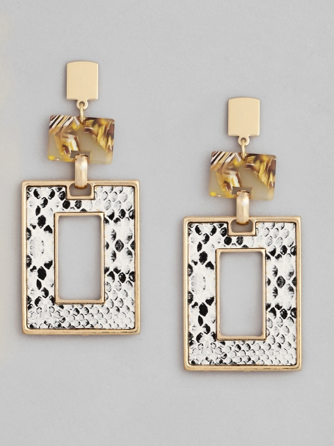 

DressBerry White & Black Gold-Plated Geometric Drop Earrings