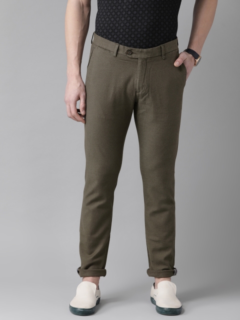 

Blackberrys Men Olive Green Sharp Skinny Fit Self Design Regular Trousers