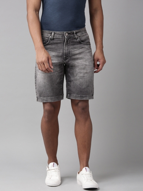 

Blackberrys Men Charcoal Grey Washed Slim Fit Denim Shorts, Black