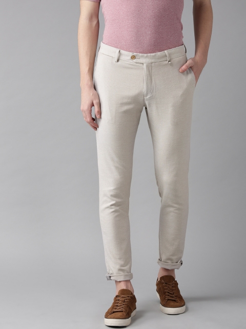 

Blackberrys Men Off-White Sharp Fit Self Design Regular Trousers