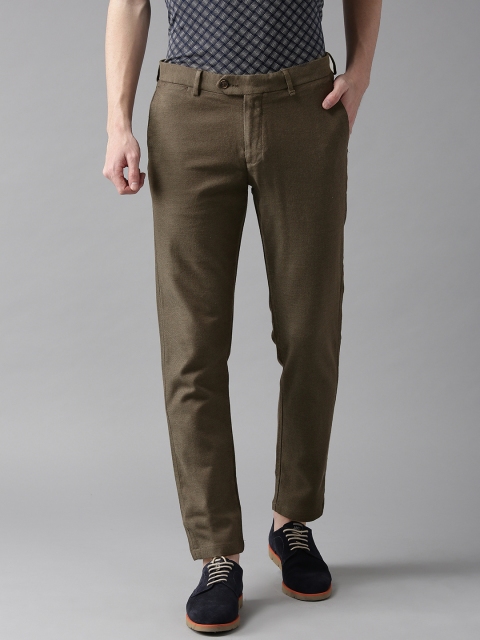 

Blackberrys Men Olive Green Regular Fit Textured Trousers