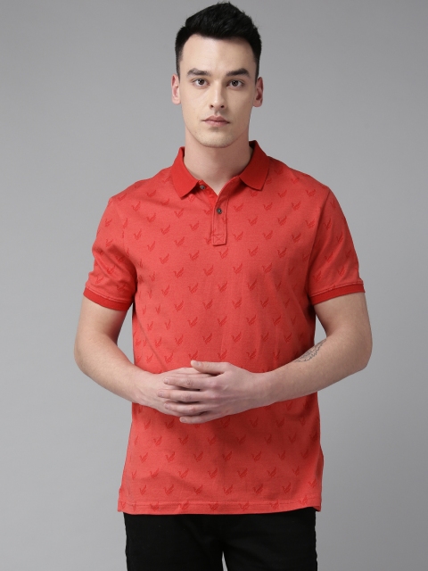 

Blackberrys Men Red Self Design Polo Collar T-shirt