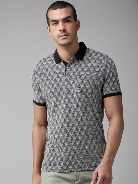 

Blackberrys Men Black & White Printed Polo Collar T-shirt