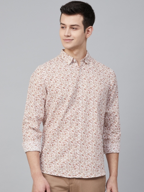 

Blackberrys Men Beige & Rust Orange Trim Fit Printed Casual Shirt