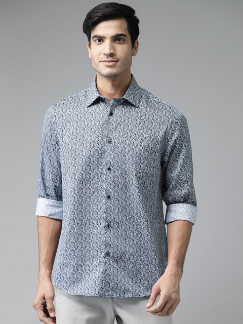 

Blackberrys Men Navy Blue & White Slim Fit Printed Casual Shirt