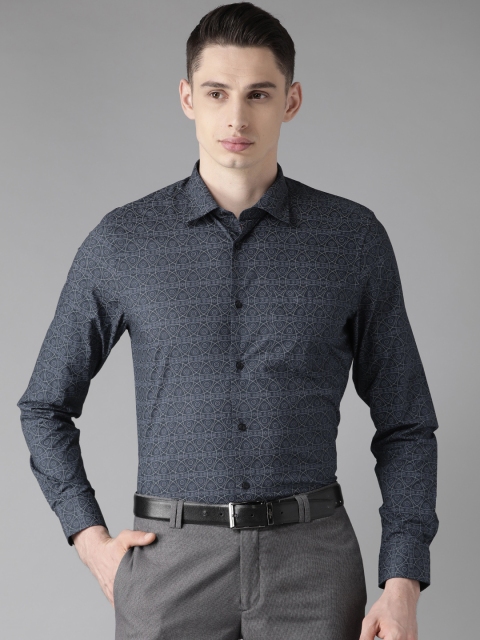 

Blackberrys Men Navy Blue & Grey Slim Fit Printed Smart Casual Shirt