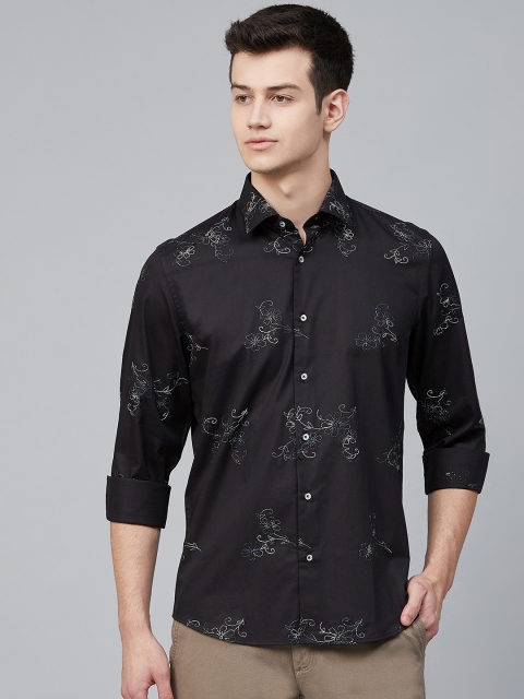 

Blackberrys Men Black & Off-White Slim Fit Floral Embroidered Casual Shirt