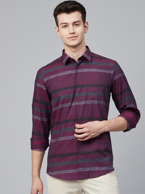 

Blackberrys Men Burgundy & Grey Slim Fit Striped Casual Shirt