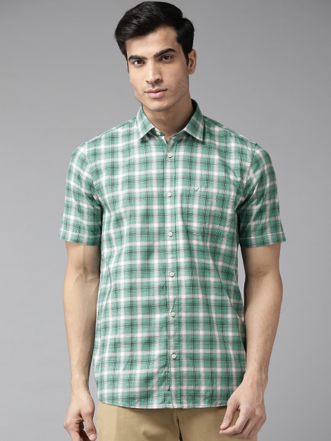 

Blackberrys Men Green & Off-White Slim Fit Checked Casual Shirt