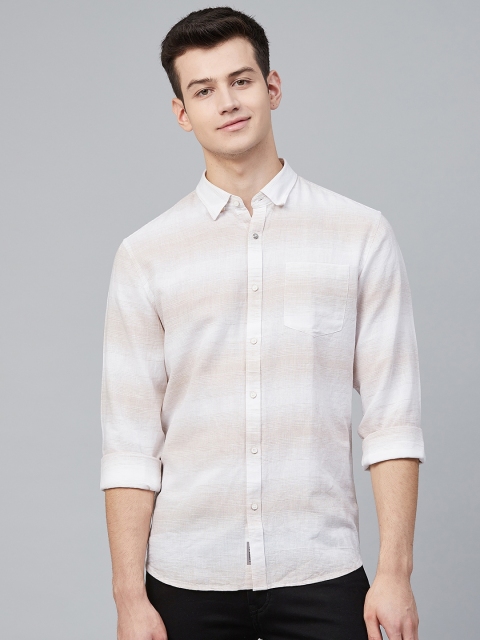 

Blackberrys Men White & Beige Slim Fit Striped Casual Shirt