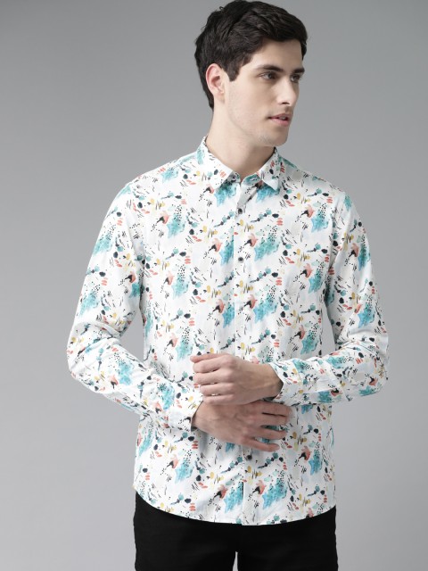 

Blackberrys Men White & Blue Trim Fit Printed Casual Shirt