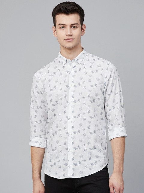 

Blackberrys Men White & Grey Trim Fit Printed Casual Shirt