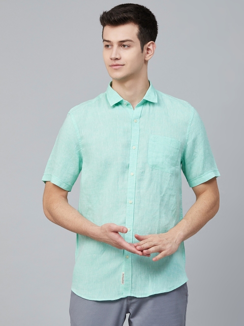 

Blackberrys Men Sea Green Regular Smart Fit Linen Self-Design Casual Shirt