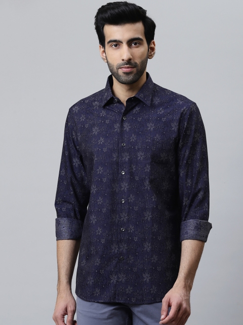 

Blackberrys Men Navy Blue & Off-White Slim Fit Self-Design Casual Shirt