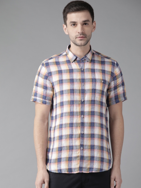 

Blackberrys Men White & Blue Slim Fit Checked Casual Shirt