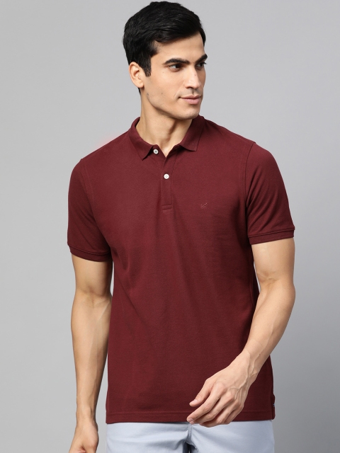 

Blackberrys Men Burgundy Solid Polo Collar T-shirt