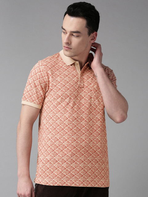 

Blackberrys Men Beige & Rust Orange Printed Polo Collar T-shirt