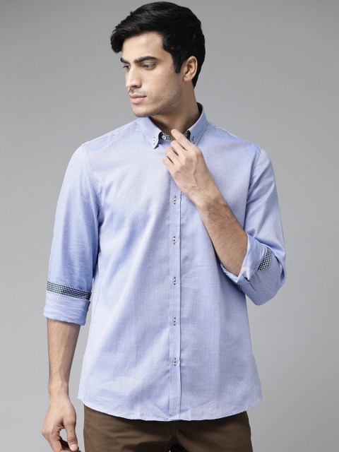 

Blackberrys Men Blue Slim Fit Self Design Smart Casual Shirt