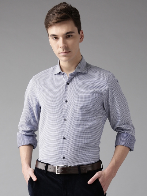 

Blackberrys Men White & Navy Blue Slim Fit Self Design Formal Shirt