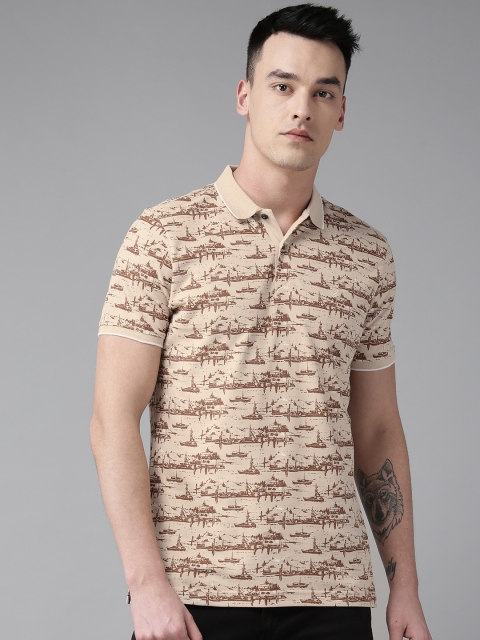 

Blackberrys Men Beige & Brown Printed Polo Collar T-shirt