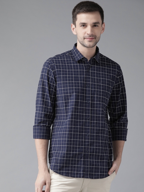

Blackberrys Men Navy Blue & White Slim Fit Checked Casual Shirt