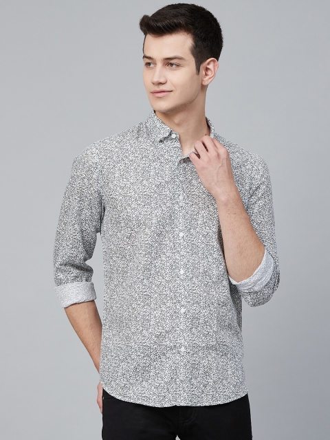 

Blackberrys Men White & Charcoal Grey Trim Fit Printed Casual Shirt