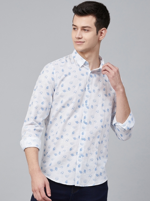 

Blackberrys Men White & Blue Trim Fit Conversational Printed Casual Shirt