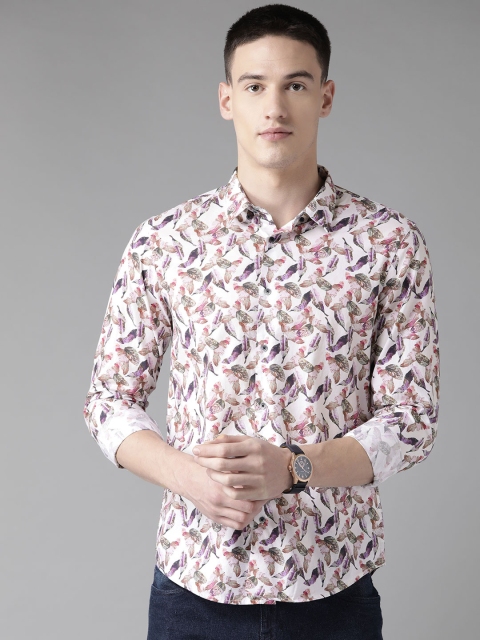 

Blackberrys Men White & Purple Slim Fit Printed Casual Shirt