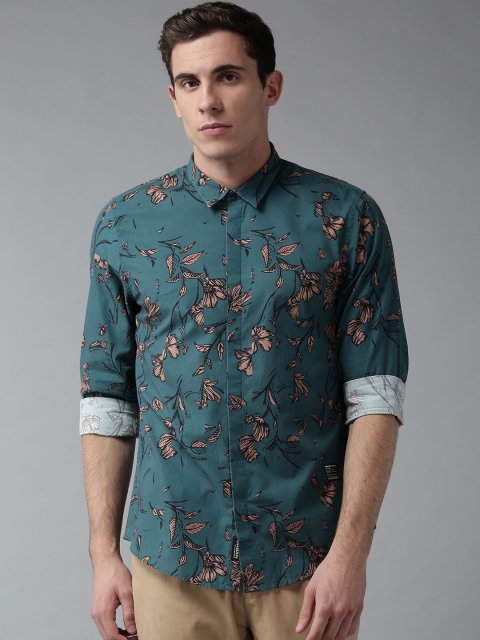 

Blackberrys Men Teal Green & Beige Slim Fit Printed Casual Shirt