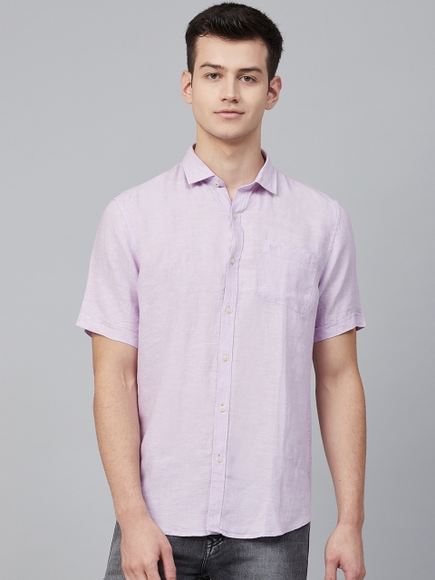 

Blackberrys Men Lavender Flax Linen Smart Regular Fit Solid Casual Shirt
