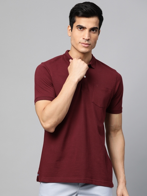 

Blackberrys Men Burgundy Solid Polo Collar Pure Cotton T-shirt
